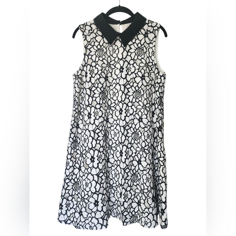 NANETTE LEPORE black & white floral lace shift dress, size 10